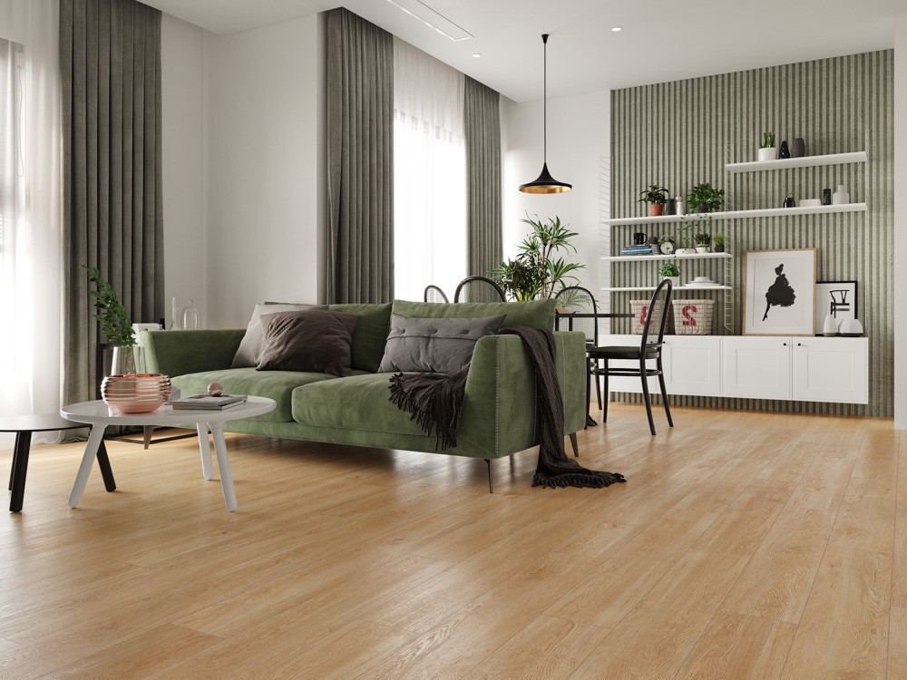 Кварцвиниловый SPC ламинат Cronafloor Wood Дуб Монтара ZH-81110-12 1200×180×4 фото в интерьере